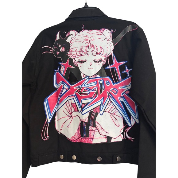 Jackets & Blazers - NWOT Sailor Moon Anime Graphic Black Denim Trucker Jacket Small Streetwear